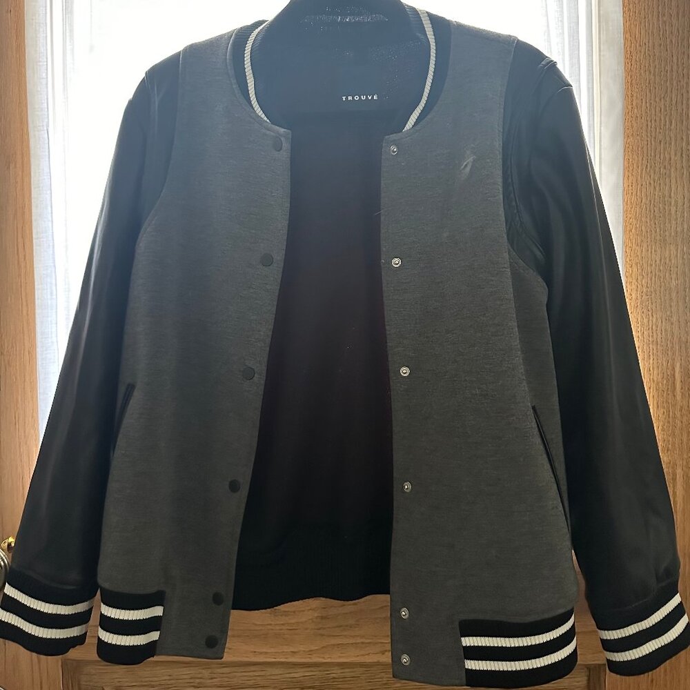 Trouve Gray Combo Varsity Jacket Size Large
